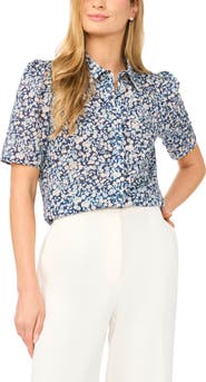 Halogen® Floral Puff Sleeve Button-Up Top