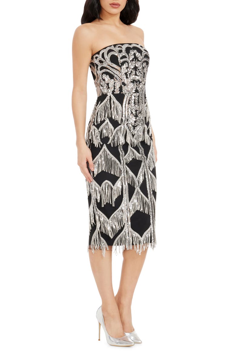 Viviana Sequin Strapless Sheath Dress, Alternate, color, SILVER-BLACK