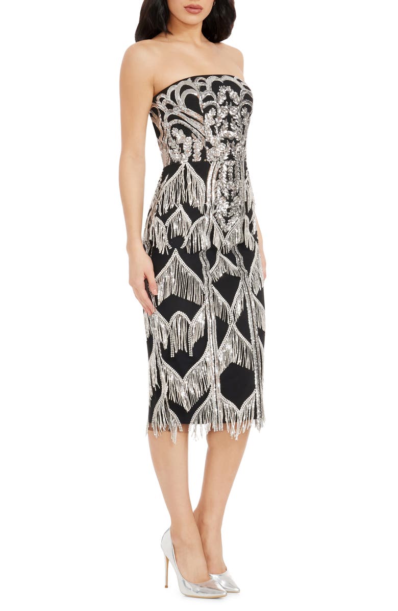 Dress the Population Viviana Sequin Strapless Sheath Dress, Alternate, color, Silver-Black
