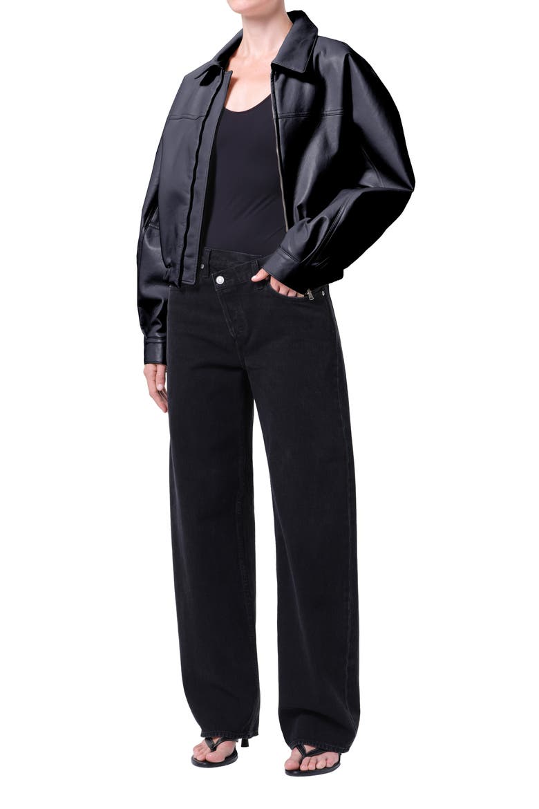 Dixon Recycled Leather Bomber Jacket, Alternate, color, DETOX BLACK