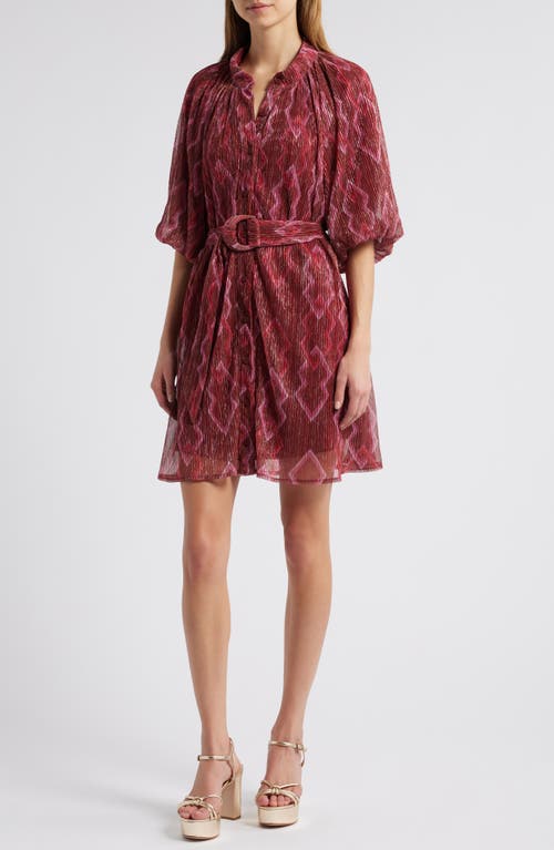 CIEBON CIEBON ANISTON METALLIC BELTED PLISSÉ SHIRTDRESS