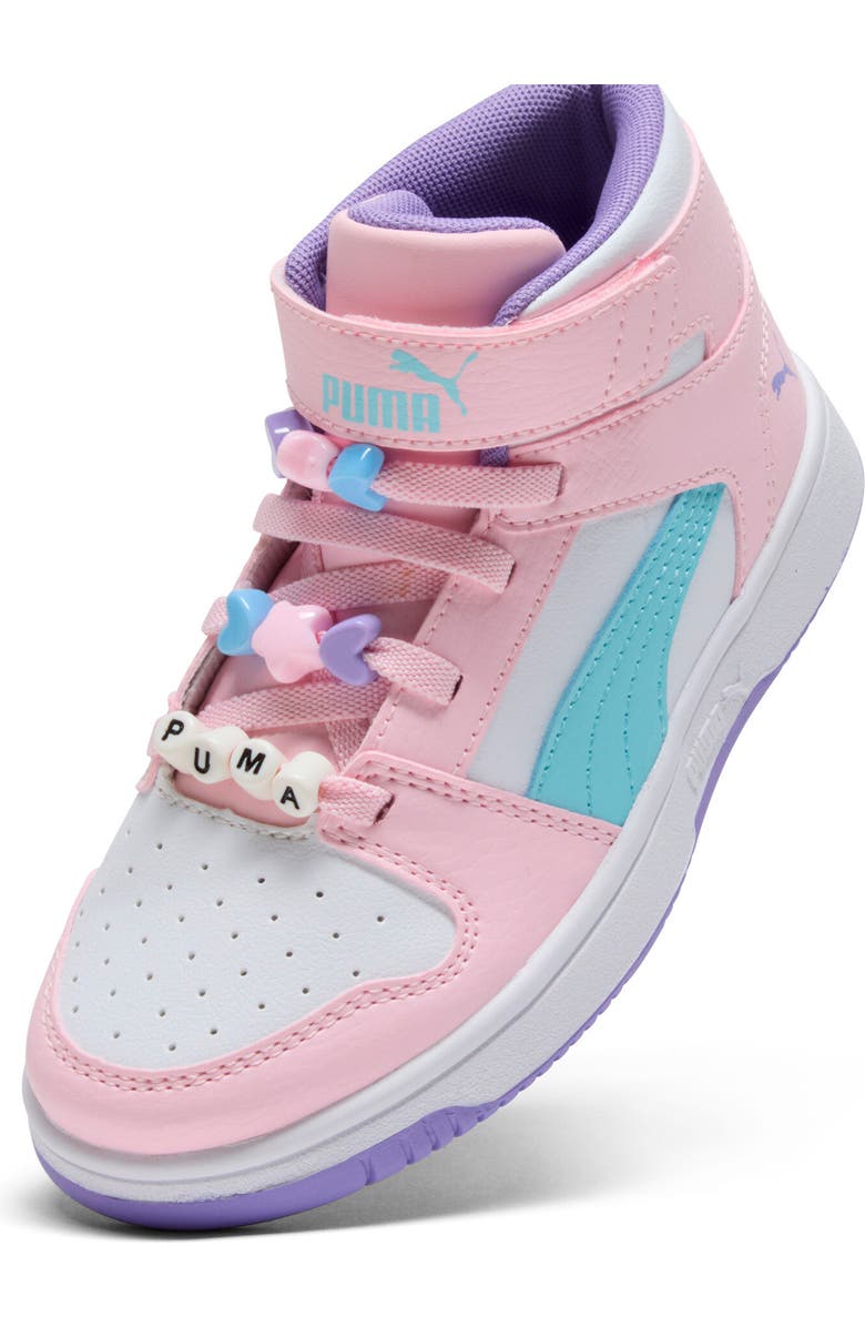 PUMA Kids' Rebound Layup High Top Sneaker, Alternate, color, Puma White/ Pink/ Aqua