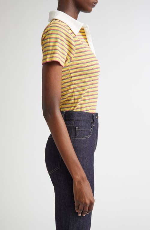 Ramy Brook Avalon Polo Top In Lemon Drop Stripe Combo