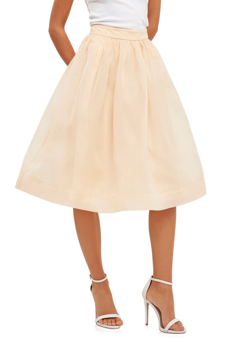 Organza Fit & Flare Midi Skirt, Alternate, color, CREAM