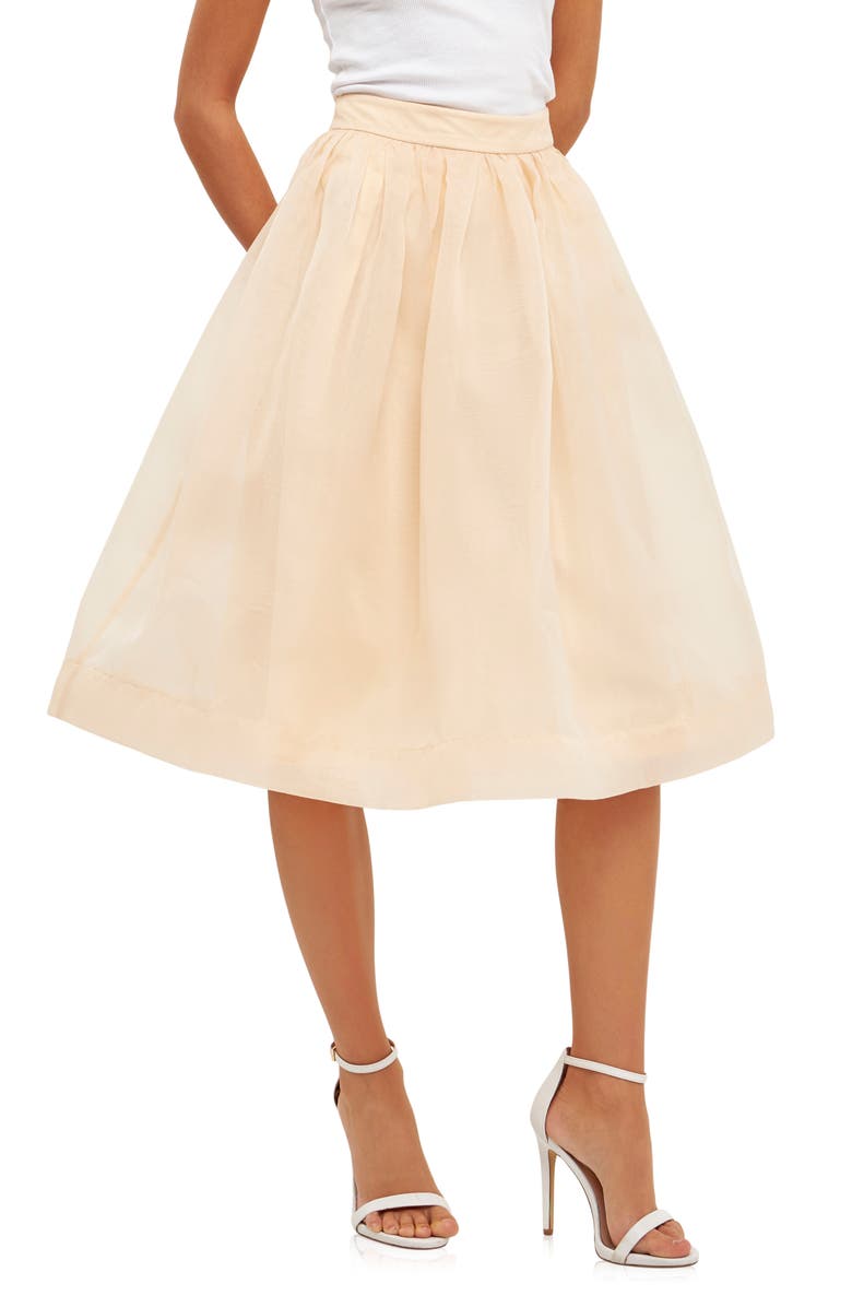 Endless Rose Organza Fit & Flare Midi Skirt, Alternate, color, Cream