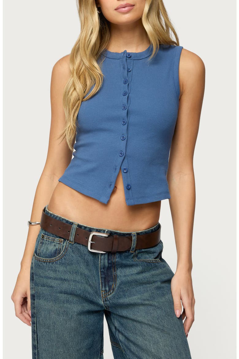Basel Rib Button-Up Crop Top, Main, color, NAVY