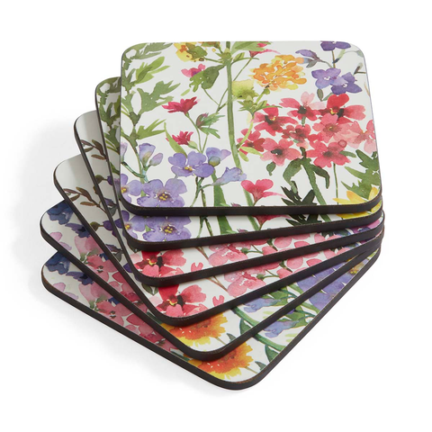Wildflowers Set Of 6 Cork Back Coasters, 4"