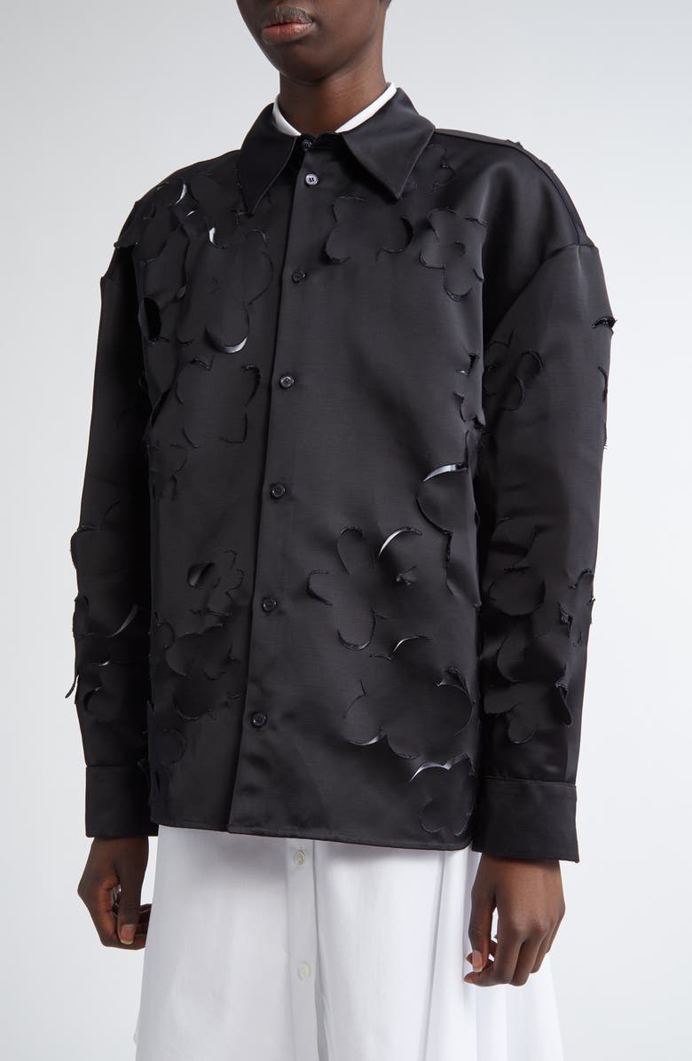 Marni Oversize Floral Cutout Satin Button-Up Shirt, Alternate, color,