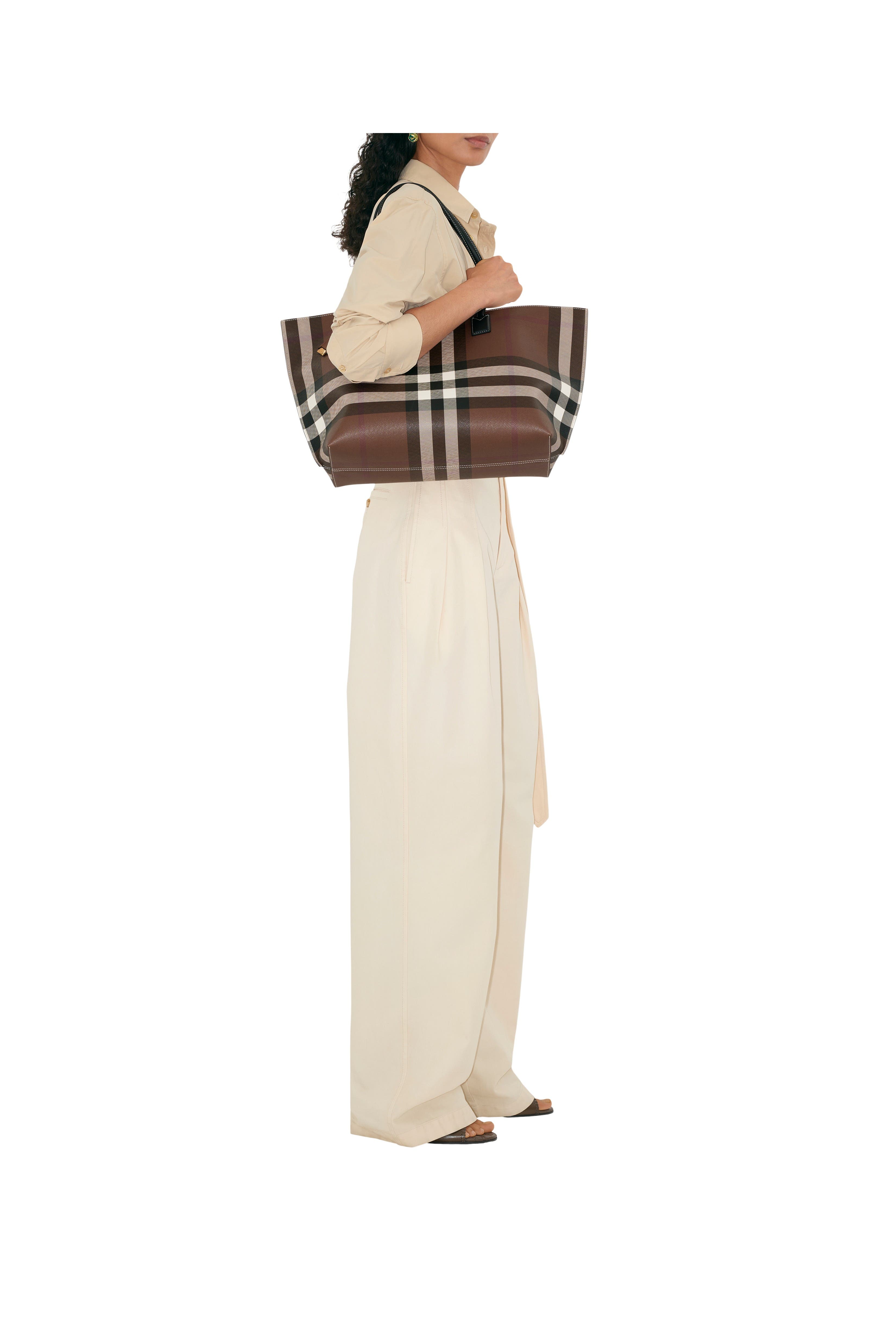 Burberry Medium Check Tote, Alternate, color, Dark Birch Brown