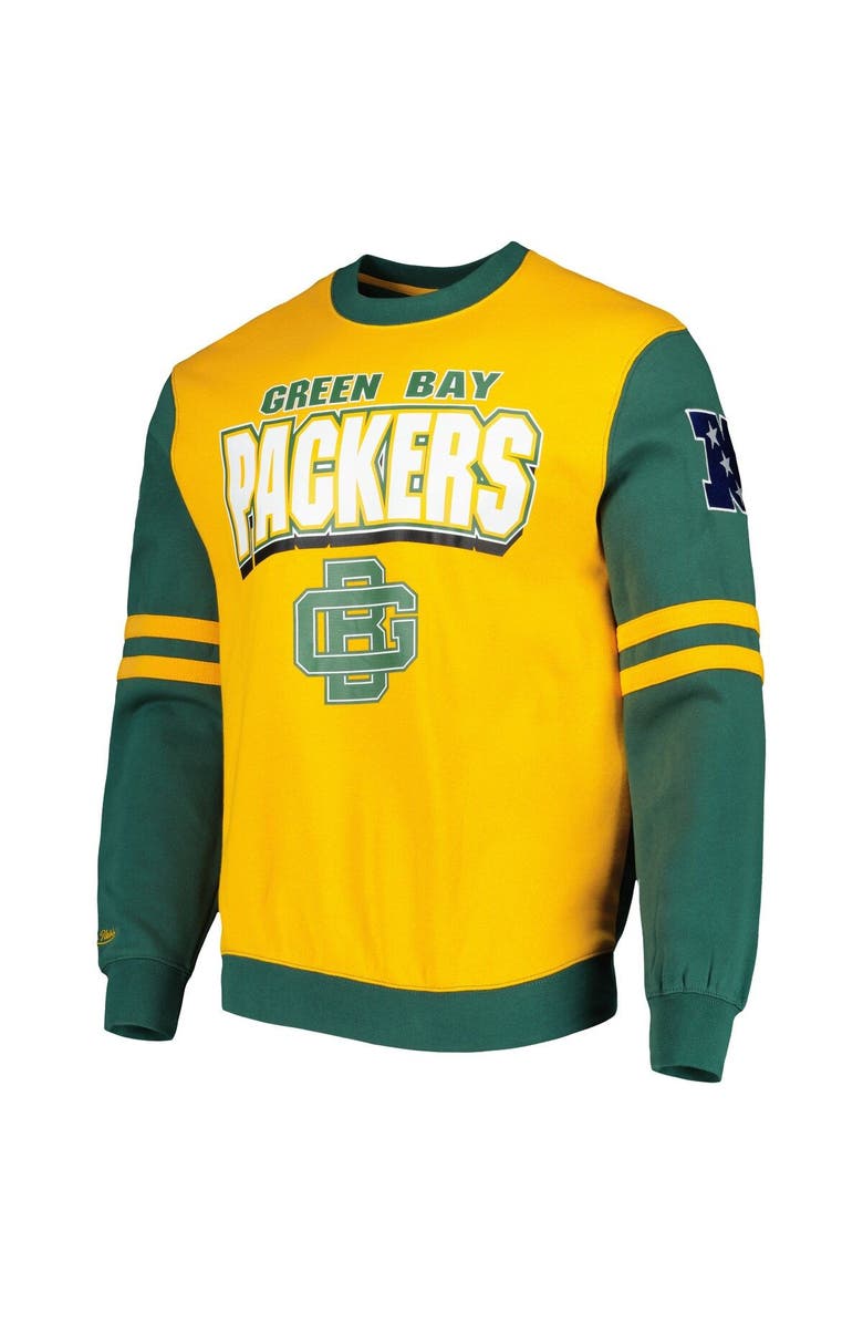 Mitchell & Ness Men's Mitchell & Ness Gold Green Bay Packers All Over 2.0 Pullover Sweatshirt, Alternate, color, Gold