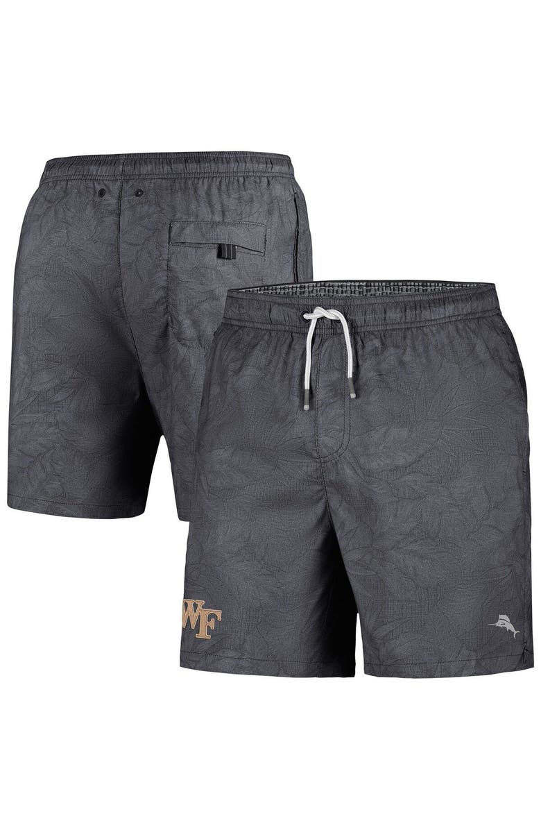Tommy Bahama Men's Tommy Bahama Black Wake Forest Demon Deacons Naples Layered Leaves Swim Trunks, Main, color, 