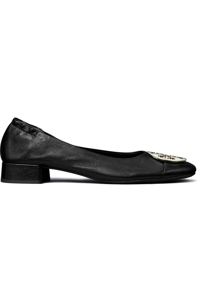Tory Burch Claire Cap Toe Ballet Flat, Alternate, color, Perfect Black / Gold / Silver