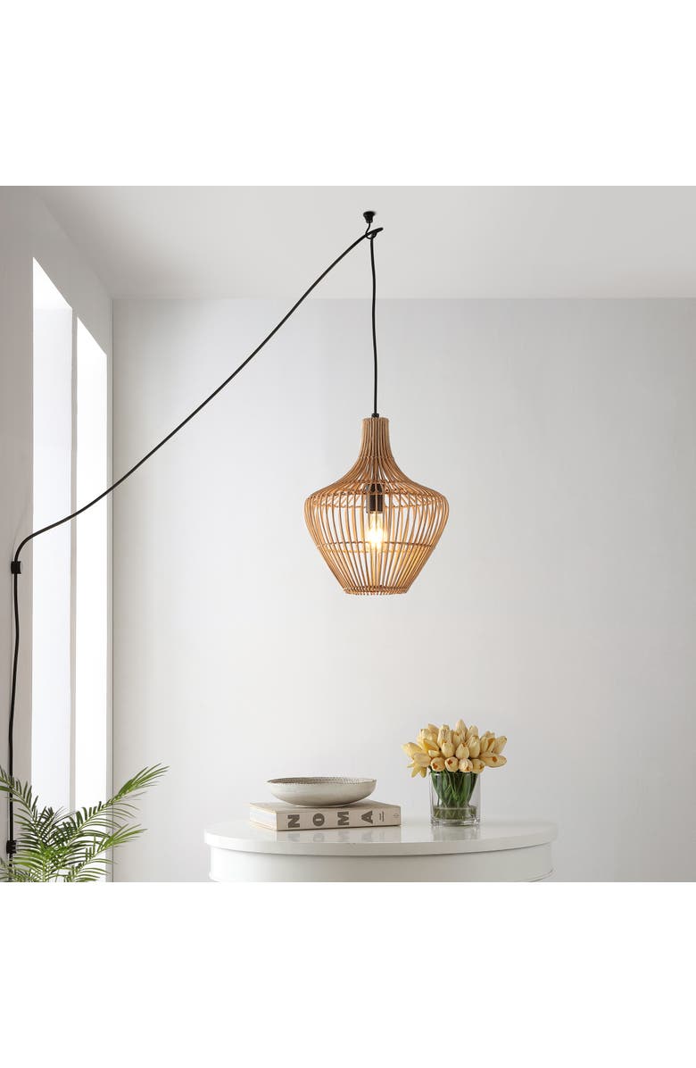 JONATHAN Y Lucas 1-Light Farmhouse Coastal Rattan 180" Cord Plug-In or Hardwired LED Pendant, Alternate, color, 