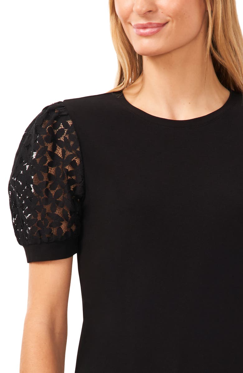 CeCe Lace Puff Sleeve Knit Top, Alternate, color, Rich Black