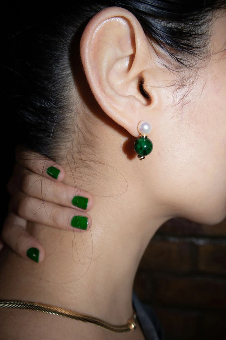 Robyn Pearl and Jade Drop Earrings, Alternate, color, Bright green