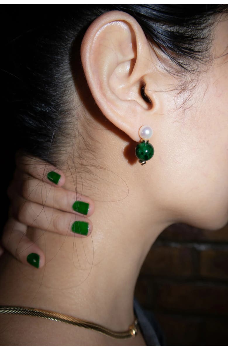 seree Robyn Pearl jade stone drop earrings, Alternate, color, Bright Green