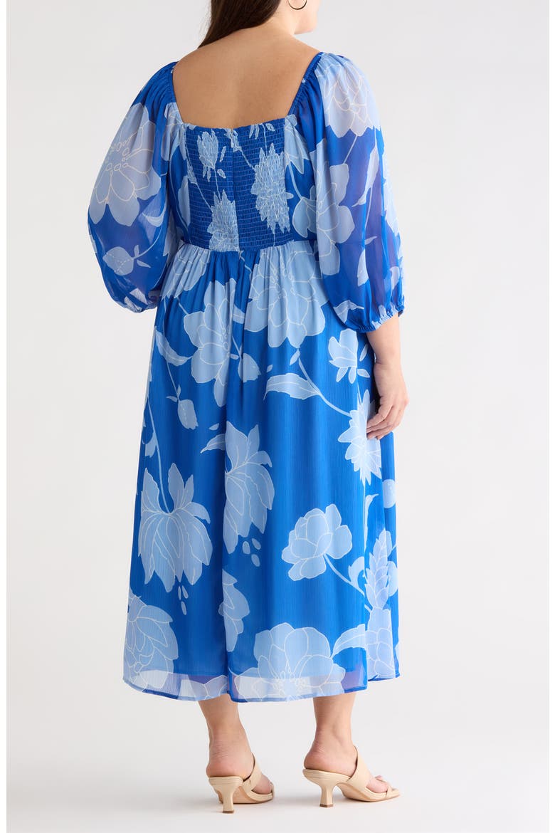 Seabloom Floral Amaretto Puff Long Sleeve Dress, Alternate, color, COBALT-BLUE