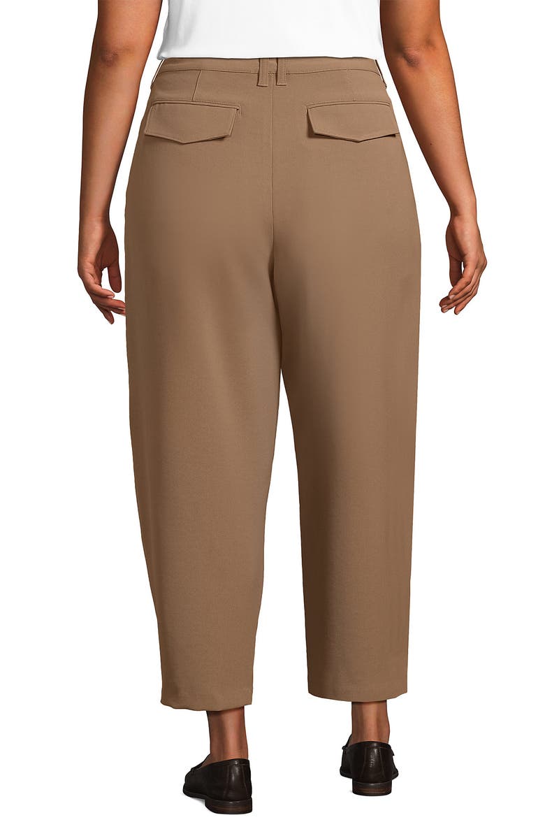 Lands' End Plus Size Crepe High Rise Pleated Barrel Leg Ankle Pants, Alternate, color, Honey Beige