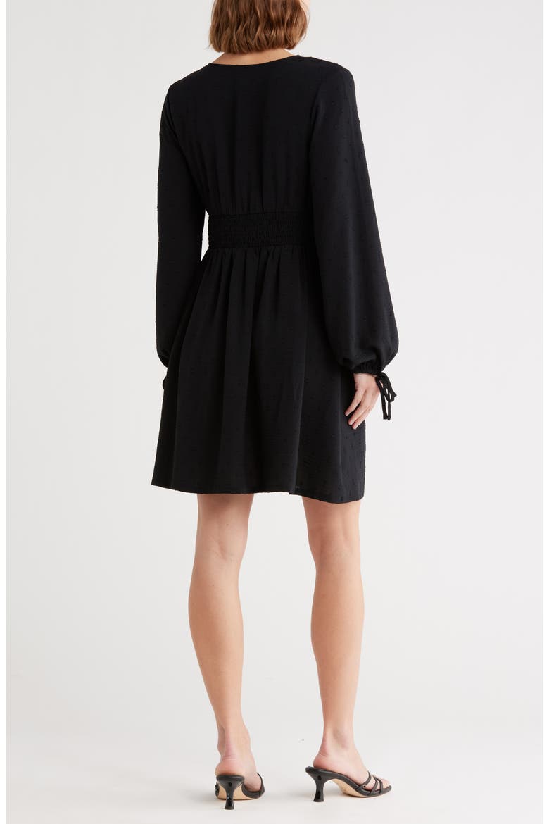 Smocked Waist Long Sleeve Minidress, Alternate, color, BLACK