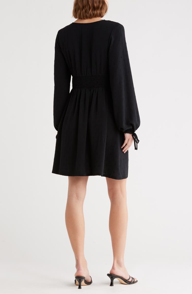 Melrose and Market Smocked Waist Long Sleeve Minidress, Alternate, color, Black
