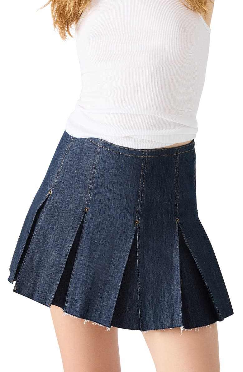 Steve Madden Joan Pleated Denim Miniskirt, Alternate, color, Deep Indigo