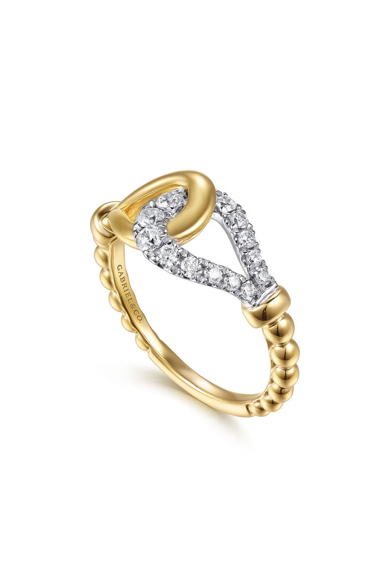 Bujukan Strides Stirrup Two-Tone 14K Gold & Diamond Ring, Main, color, TWO TONE