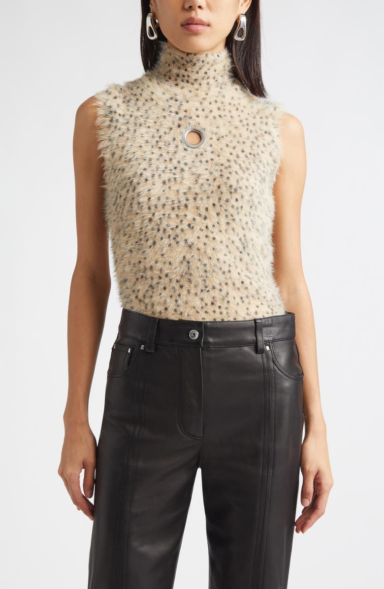 Rabanne Sleeveless Brushed Knit Turtleneck Sweater, Main, color, Beige/ Polka Dots