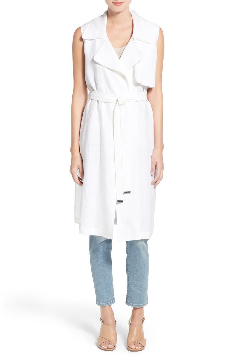 Belted Sleeveless Linen Duster, Main, color, ULTRA WHITE