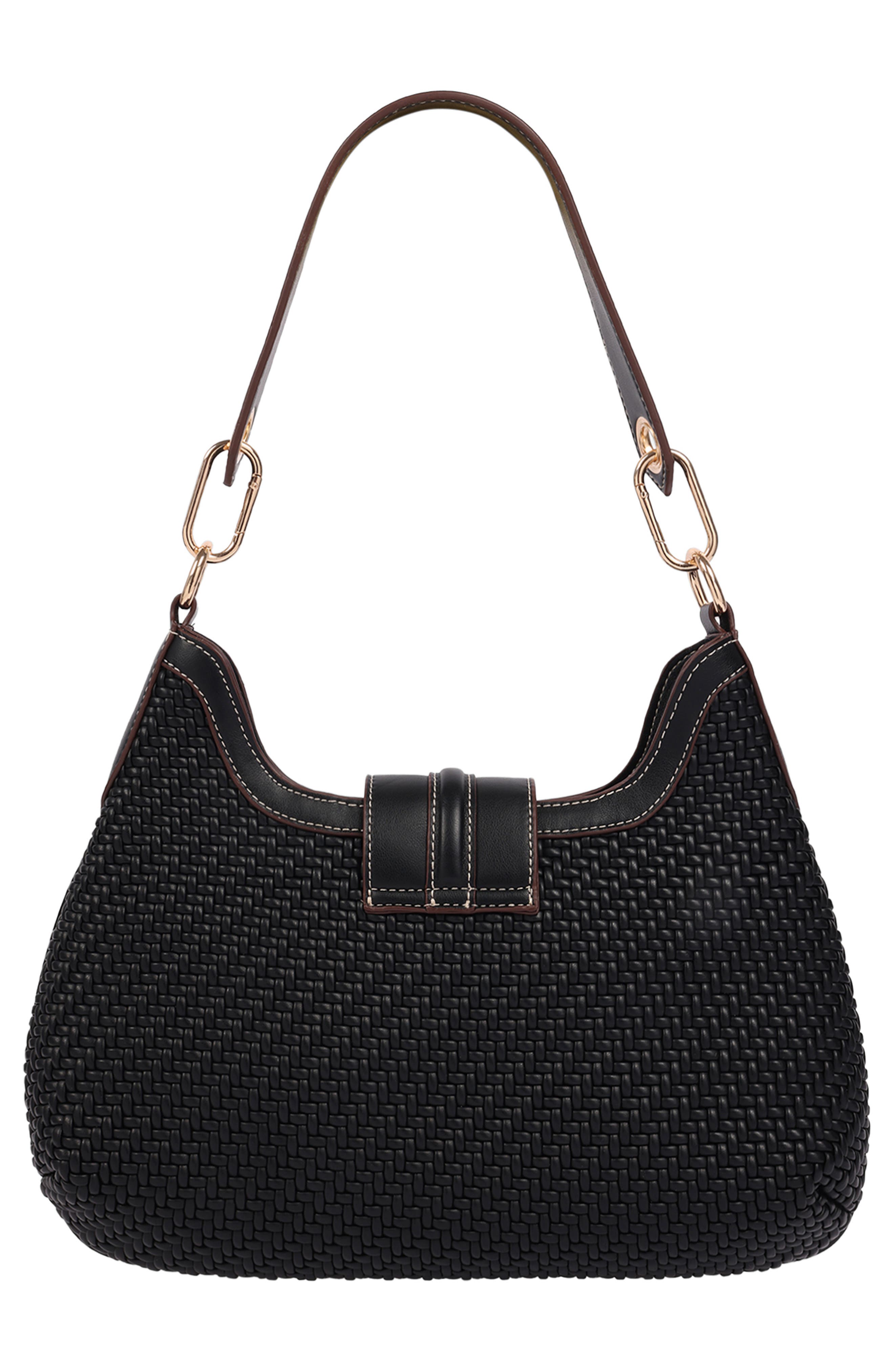 Tassel Tab Woven Faux Leather Hobo, Alternate, color, BLACK