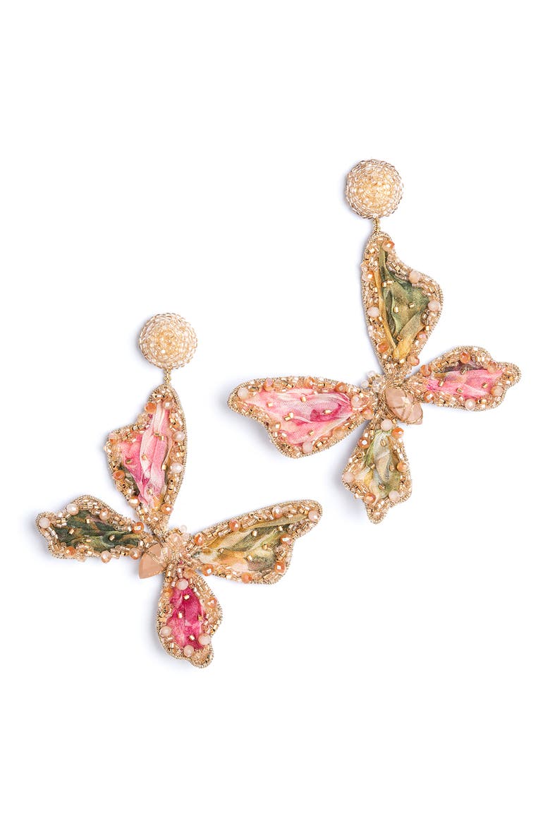 Finna Beaded Butterfly Drop Earrings, Main, color, BEIGE