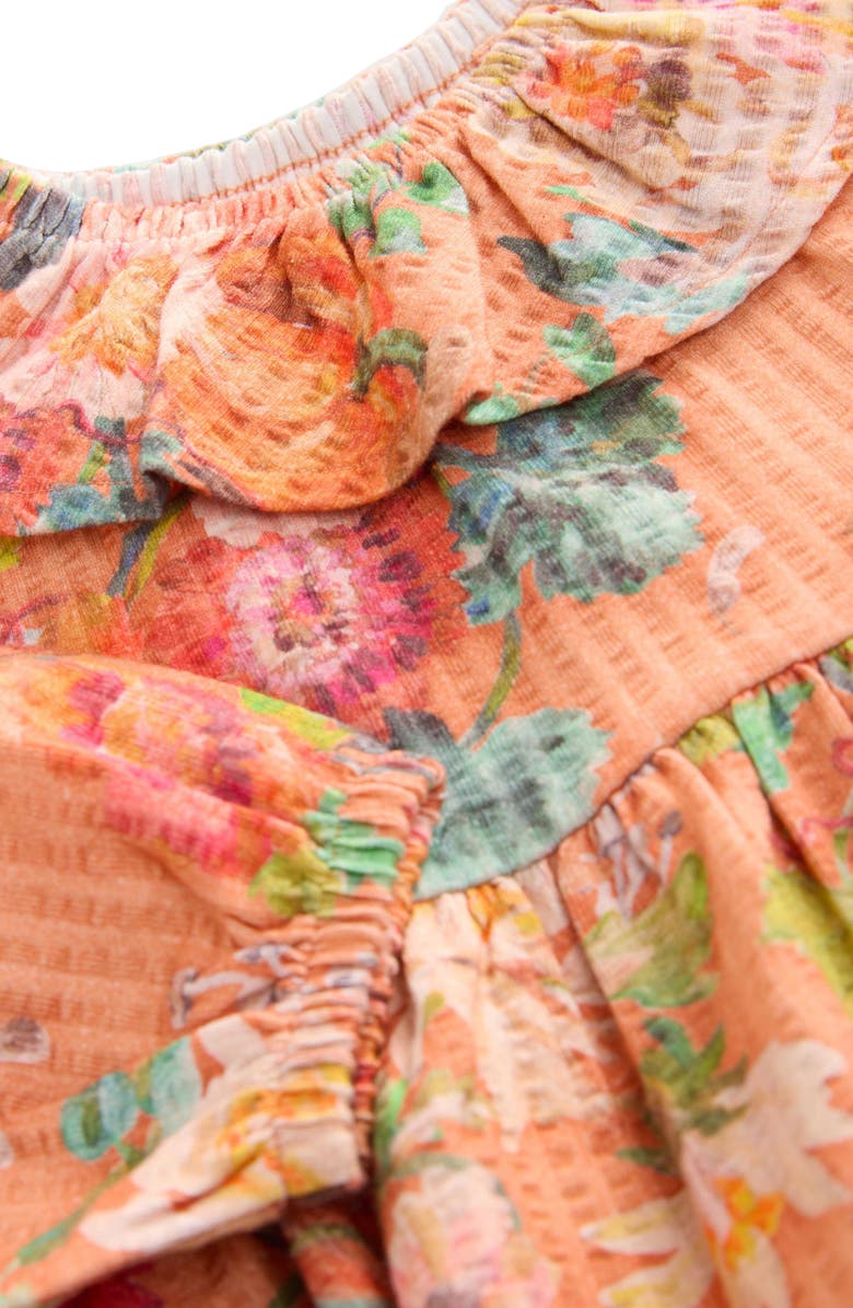 NEXT Kids' Floral Long Sleeve Cotton Seersucker Dress, Alternate, color, Orange