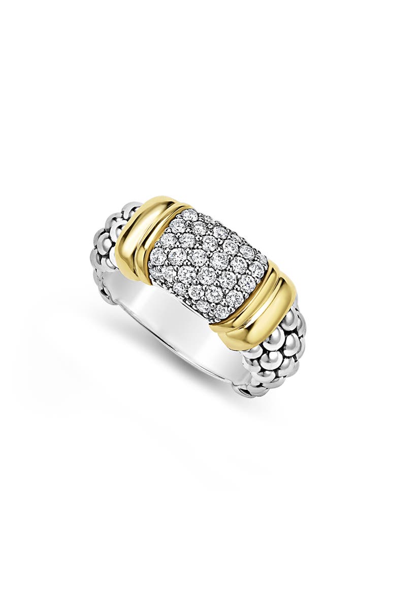 Signature Caviar Pavé Diamond Ring, 9mm, Alternate, color, TWO-TONE