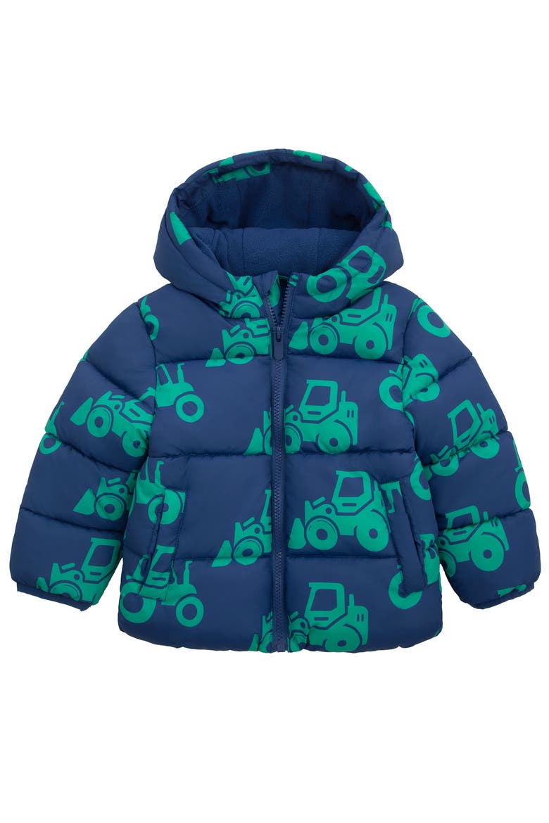 Kids' Hudson Tractor Print Fleece Lined Puffer Jacket, Main, color, Blue car