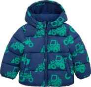 Rokka&Rolla Kids' Hudson Tractor Print Fleece Lined Puffer Jacket