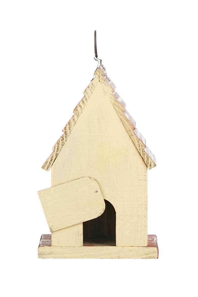 Distressed Solid Wood Decorative Outdoor Garden Birdhouse with 3D Flower or Maple, Alternate, color, Red