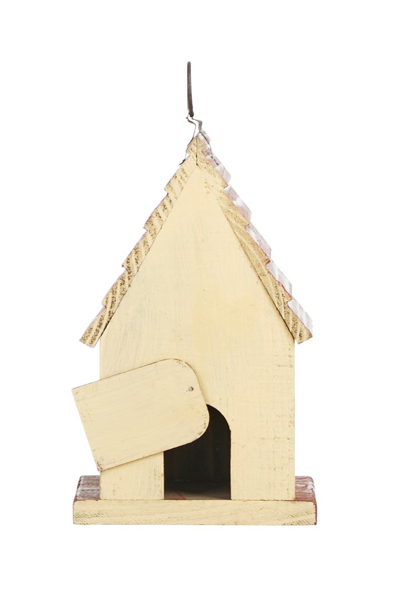 Glitzhome Distressed Solid Wood Decorative Outdoor Garden Birdhouse with 3D Flower or Maple, Alternate, color, Red