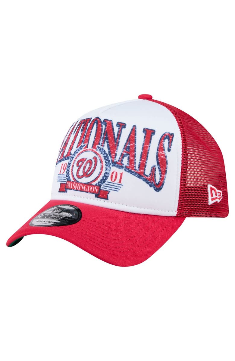 New Era Men's New Era Red Washington Nationals Distressed 9FORTY A-Frame Adjustable Trucker Hat, Main, color, Red