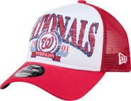New Era Men's New Era  Red Washington Nationals Distressed 9FORTY A-Frame Adjustable Trucker Hat