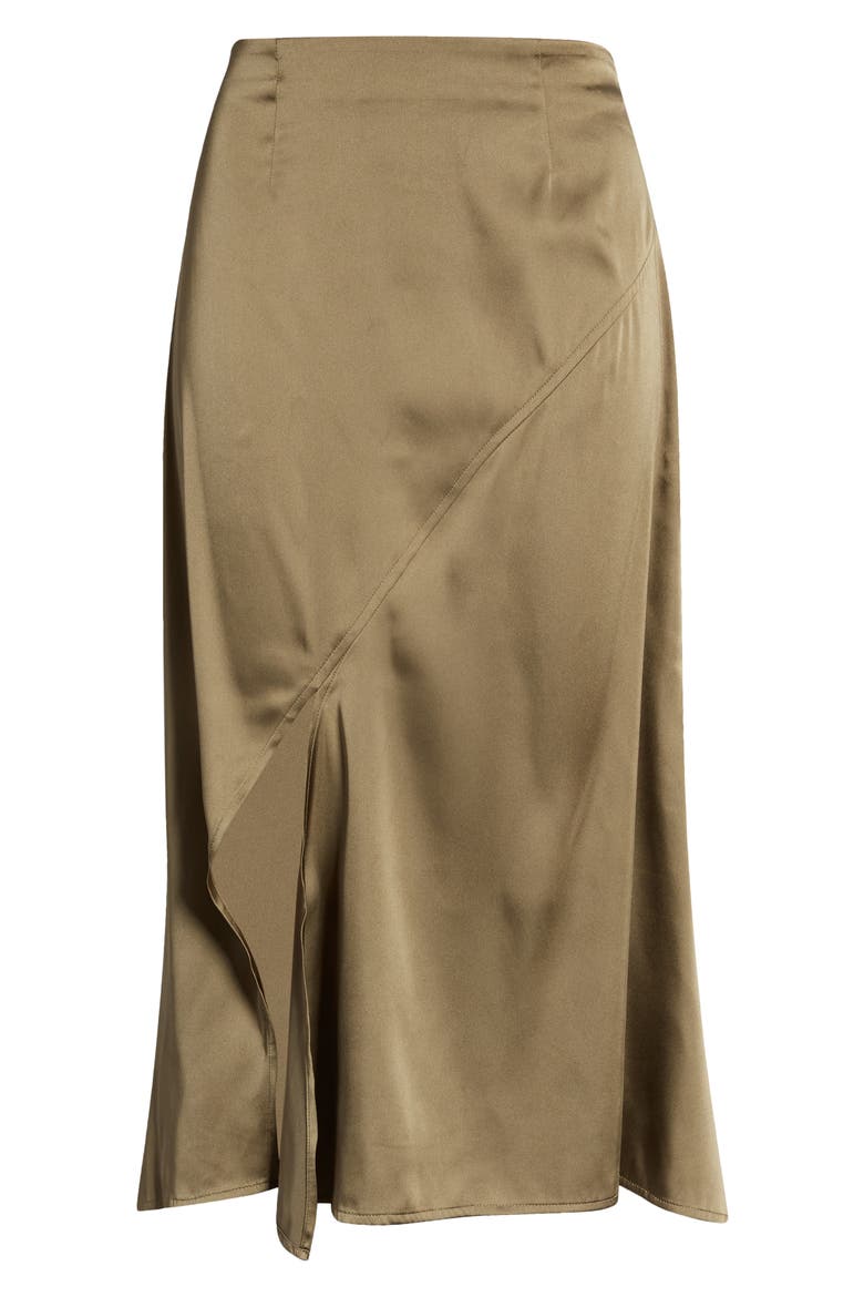 Asymmetric Satin Midi Skirt, Alternate, color, OLIVE DUSK