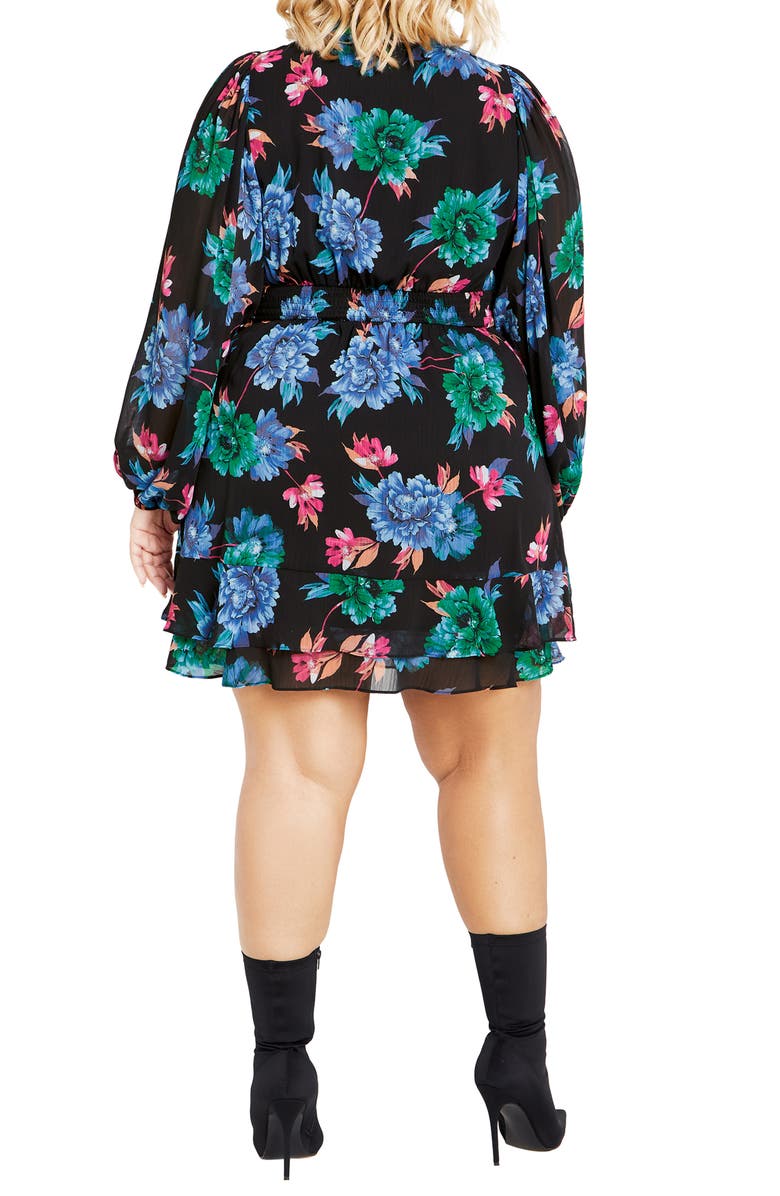City Chic Blakely Floral Print Long Sleeve Minidress, Alternate, color, Blooming