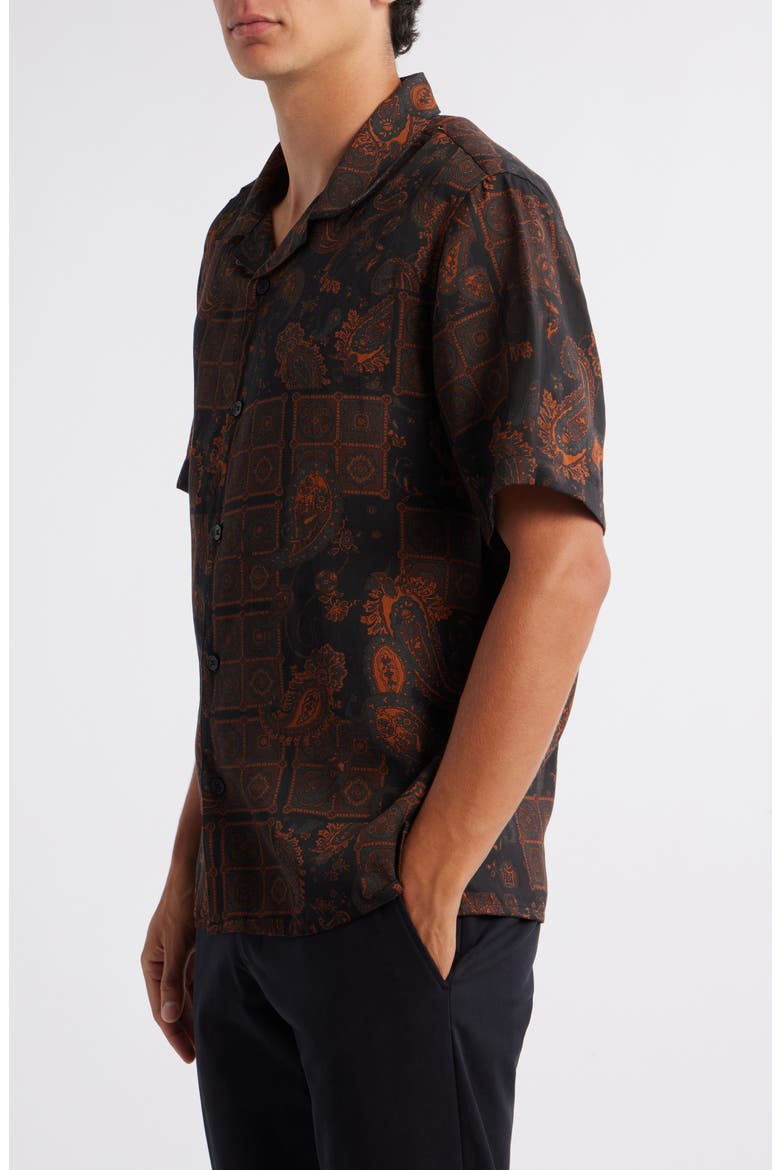 Didicot Geo & Paisley Print Lyocell Camp Shirt, Alternate, color, BLACK / BROWN
