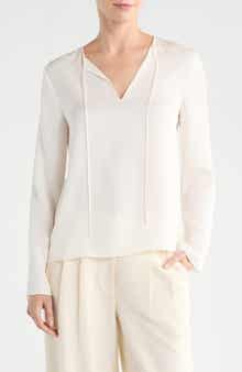 Theory Tie Neck Long Sleeve Silk Georgette Top