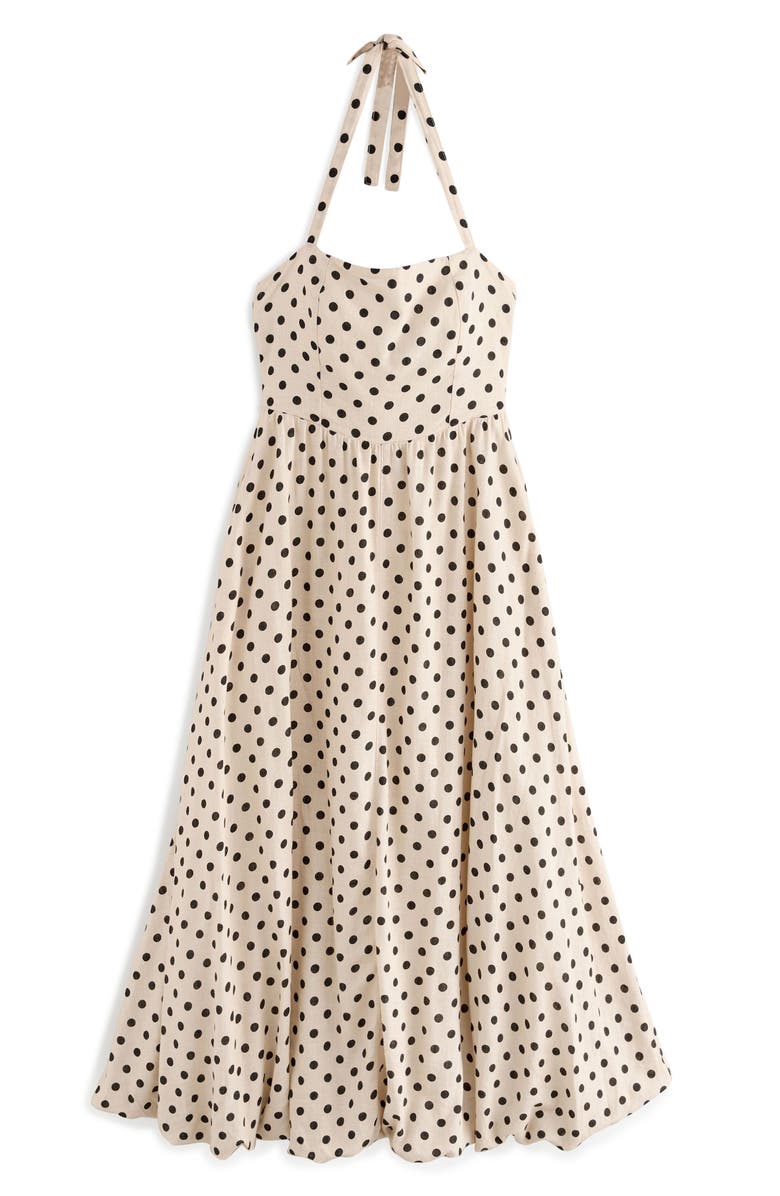 NEXT Spotty Halter Neck Linen Blend Fit & Flare Dress, Alternate, color, Neutral