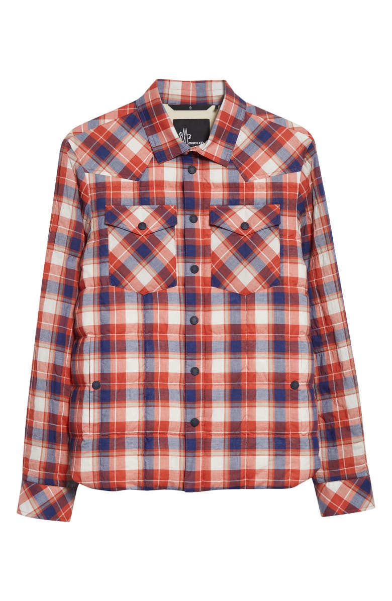 Moncler Grenoble Gelt Quilted Check Shirt Jacket, Main, color, Red Check