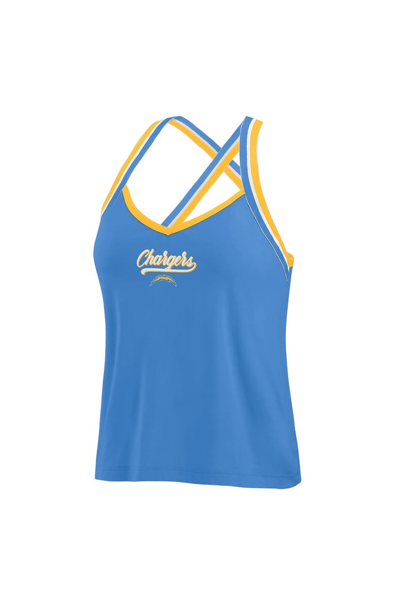 WEAR by Erin Andrews Women's WEAR by Erin Andrews Powder Blue Los Angeles Chargers Cross Strap Tri-Blend Tank Top, Alternate, color,