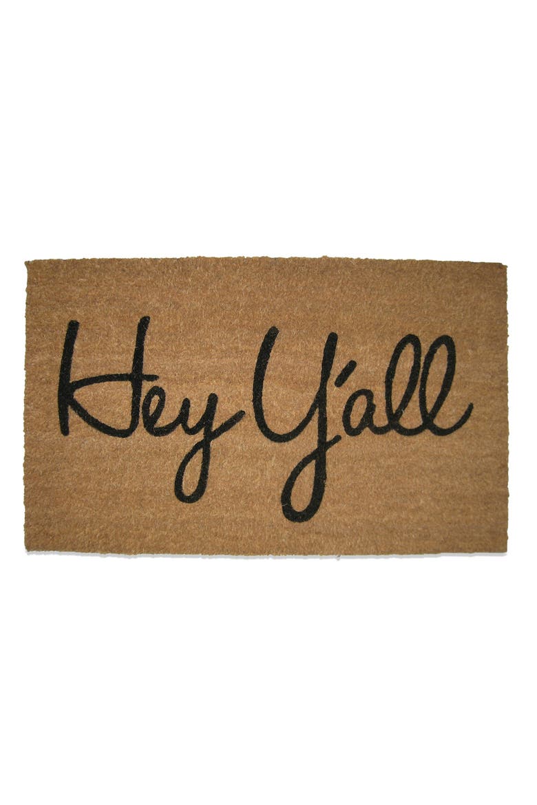 Hey Y'All Southern Rectangle Coir Door Mat Beige Indoor Outdoor, Main, color, Beige