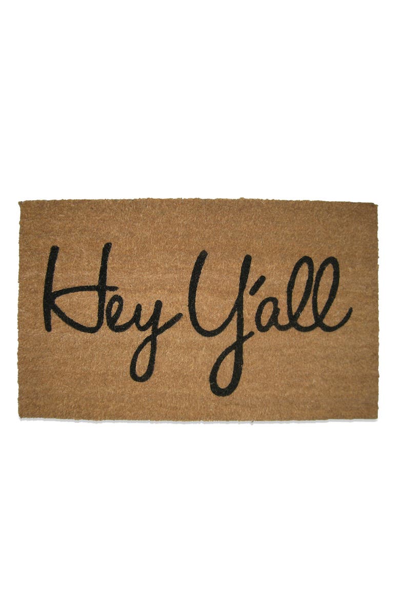 tag Hey Y'All Southern Rectangle Coir Door Mat Beige Indoor Outdoor, Main, color, Beige