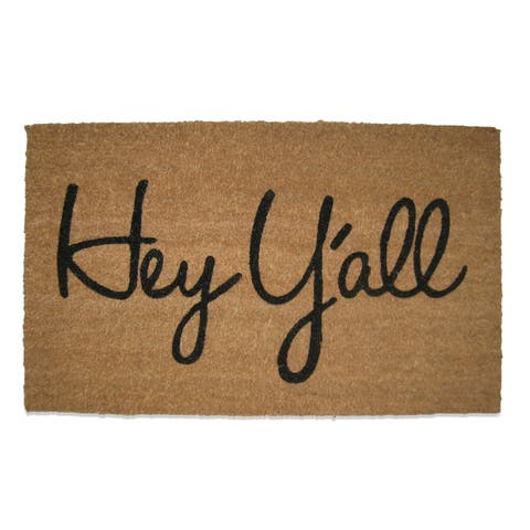 Hey Y'All Southern Rectangle Coir Door Mat Beige Indoor Outdoor