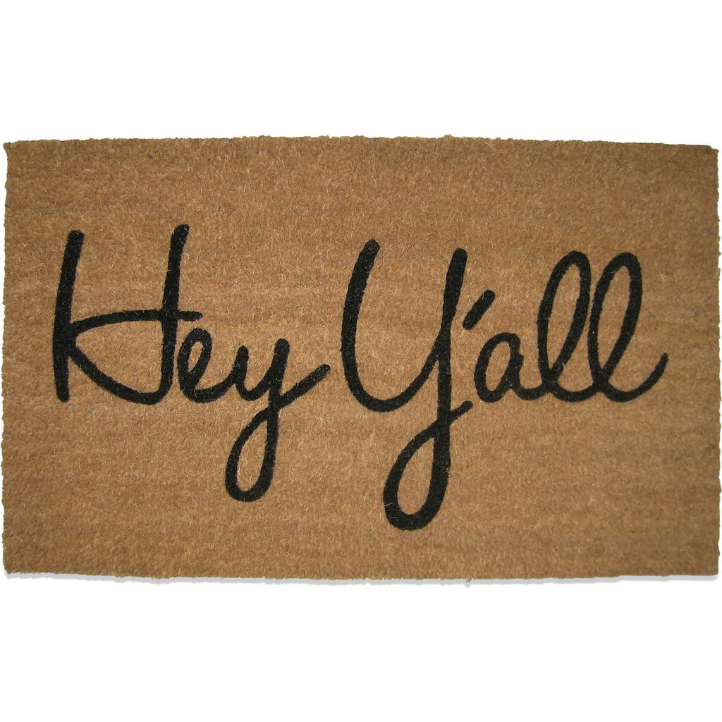 Tag Hey Y'all Southern Rectangle Coir Door Mat Beige Indoor Outdoor In Brown