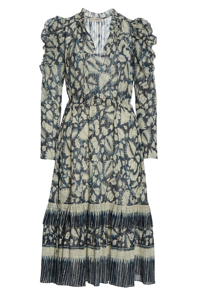 Nadia Floral Long Sleeve Midi Dress, Alternate, color, INDIGO
